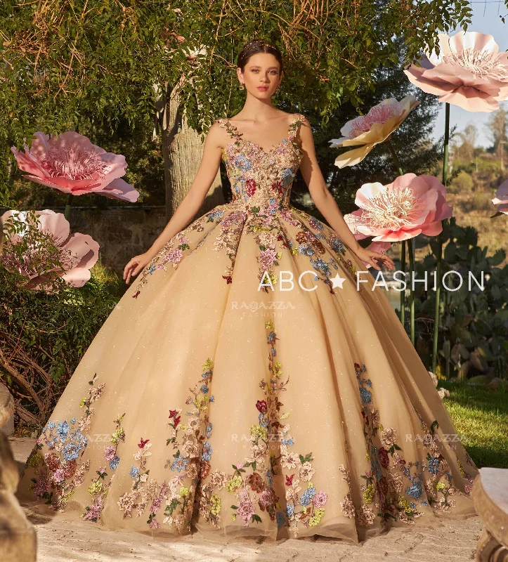 Sexy Velvet Evening Dress-Floral Embroidered Quinceanera Dress by Ragazza EV37-637