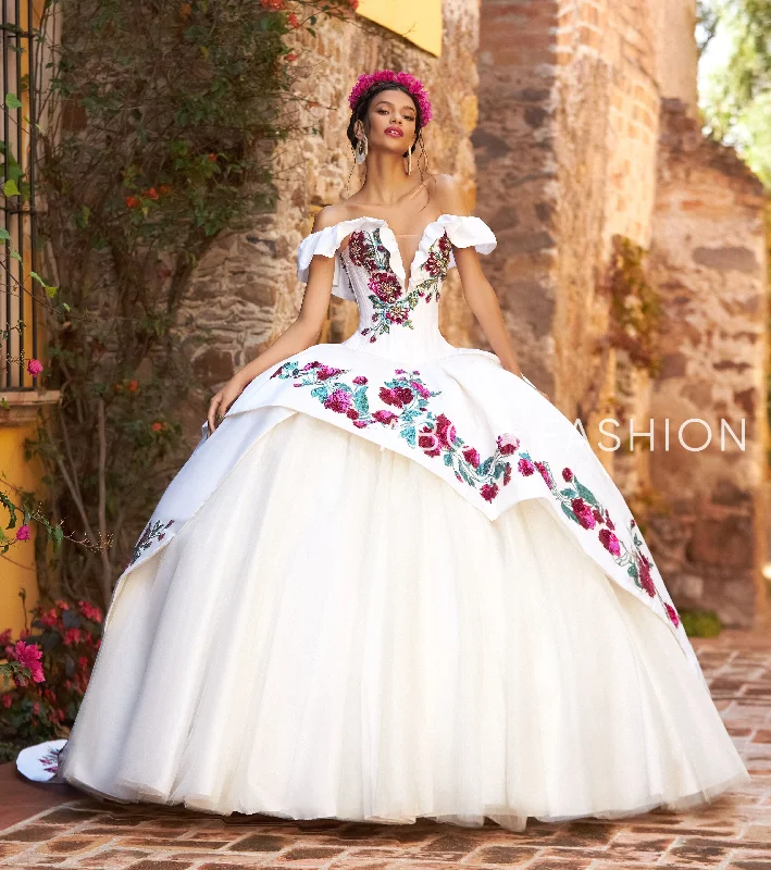 Long Evening Dress-Floral Off Shoulder Quinceanera Dress by Ragazza M41-141