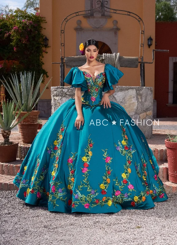 Chiffon Evening Dress-Floral Short Sleeve Quinceanera Dress by Ragazza MV43-143