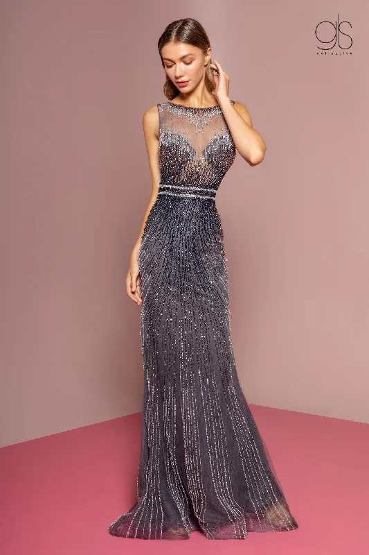 Beaded Evening Dress-Jeweled Mermaid Dress with Sheer Bodice by GLS Gloria GL2555