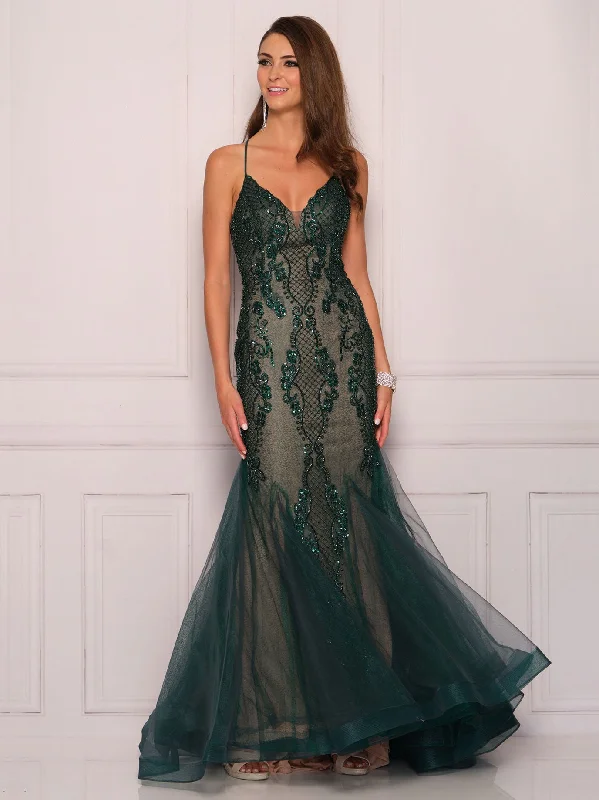 Lace V Neck Evening Dress-Long Evening Dress by Dave and Johnny 11092