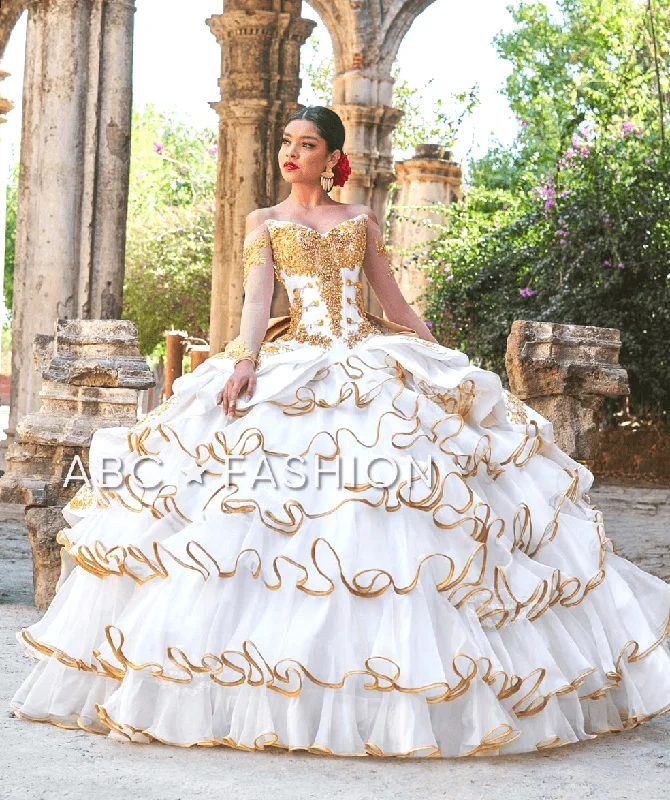 High Neck Yellow Evening Dress-Ruffled Charro Quinceanera Dress by Ragazza M29-129