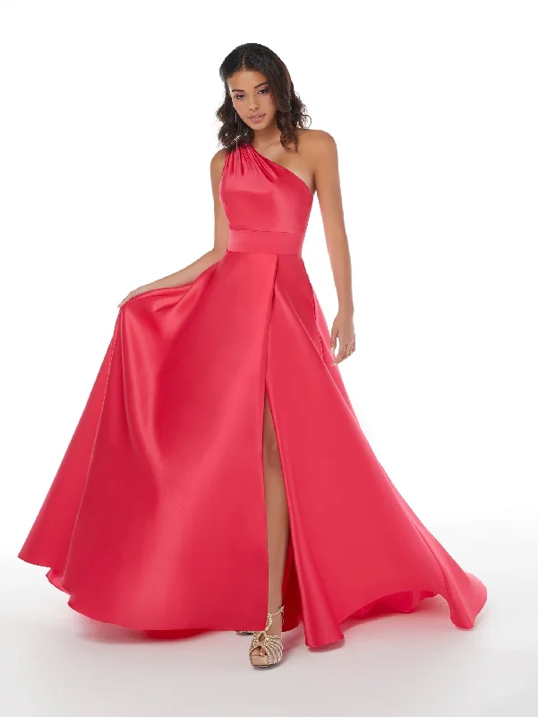 Boho Petite Evening Dress-Satin One Shoulder A-line Slit Gown by Studio 17 12861