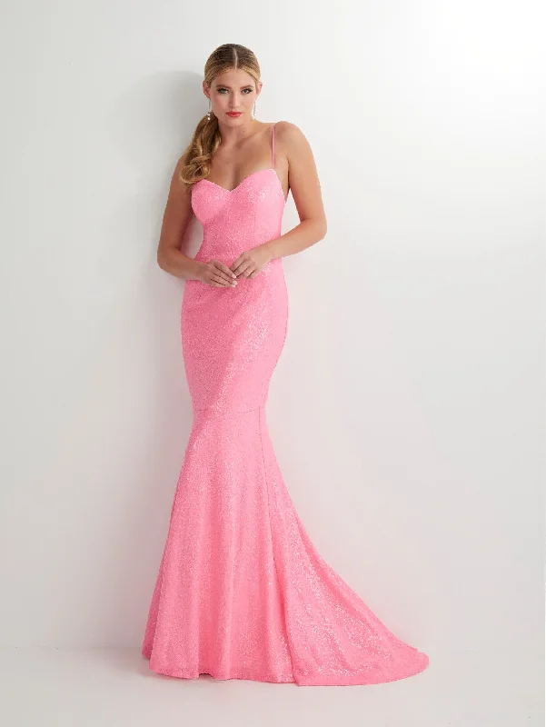 Vintage Chiffon Evening Dress-Sequin Sleeveless Sweetheart Mermaid Dress by Studio 17 12912