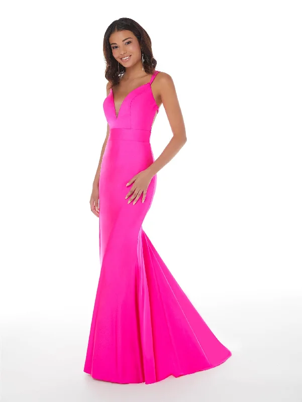 Striped Teens Evening Dress-Spandex Fitted Strappy Back Gown by Studio 17 12870