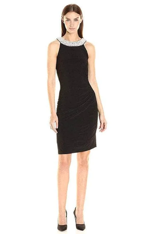 Knit Cocktail Dress-Adrianna Papell - AP1D100522 Sleeveless Halter Neck Short Dress - 1 pc Black In Size 12 Available