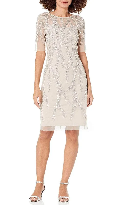 Lace Cocktail Dress-Adrianna Papell AP1E208580 - Short Sleeve Jewel Neck Formal Dress