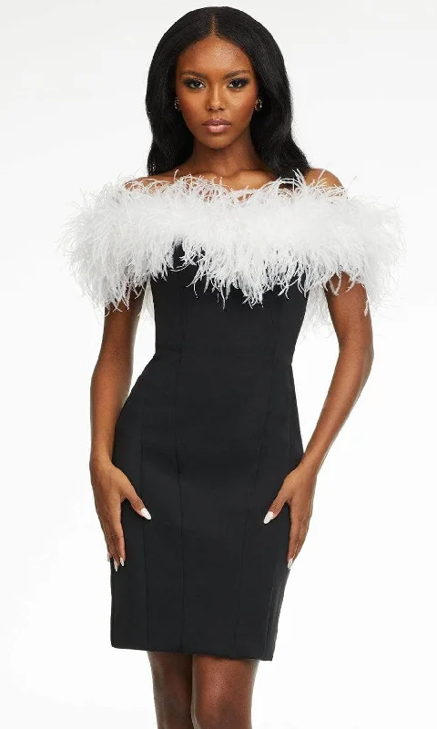 Halter Pink Cocktail Dress-Ashley Lauren - Feather-Trimmed Cocktail Dress 4490 - 1 pc White/Black In Size 12 Available