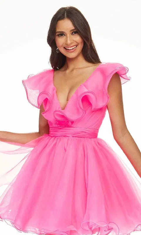 Sleeveless Cocktail Dress-Ashley Lauren - Ruffle Draped Cocktail Dress 4464 - 1 pc Hot Pink In Size 8 Available