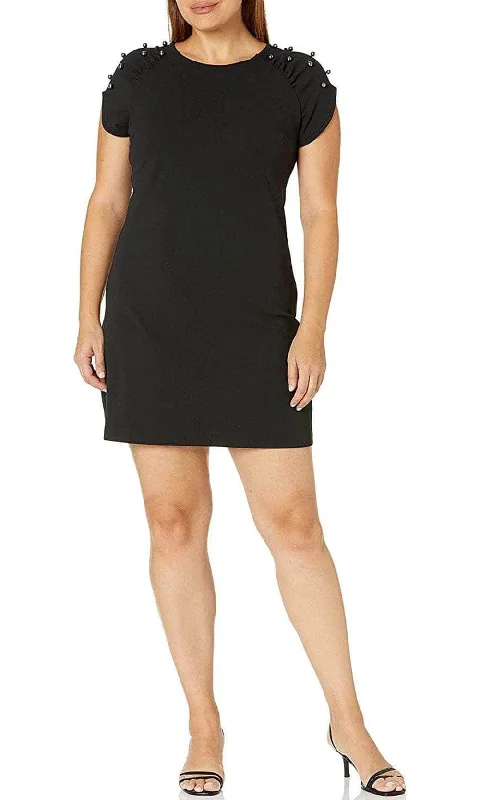 Betsey Johnson FM03K32 - Embellished Shoulders Short Sleeved Short Dress