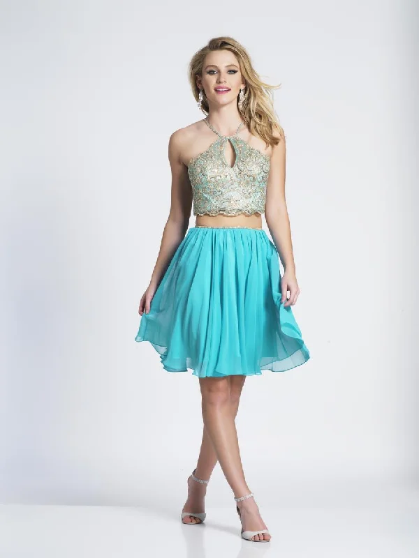 Trendy Satin Cocktail Dress-Dave & Johnny - 3635 Two Piece Metallic Lace Racerback Cocktail Dress