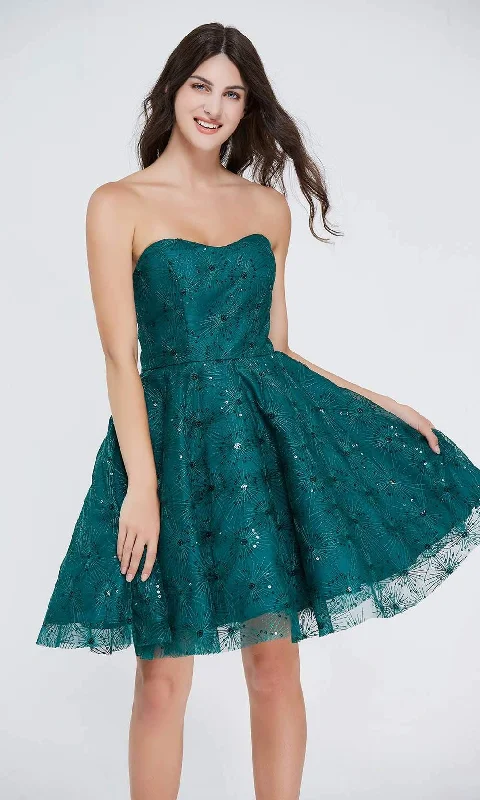 Long Sleeve Silk Cocktail Dress-J'Adore Dresses - J20071 Beaded Sweetheart Cocktail Dress