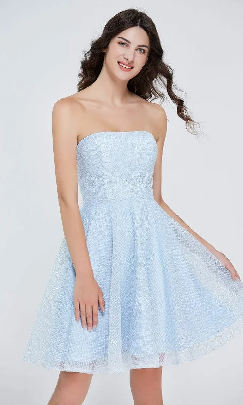 Halter Chiffon Cocktail Dress-J'Adore Dresses - J20076 Strapless Textured Glittery Dress