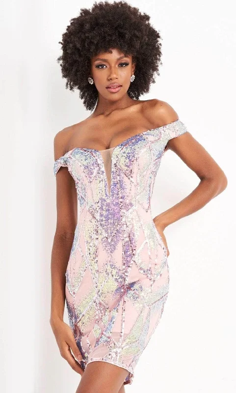 Formal Black Cocktail Dress-Jovani - Off Shoulder Iridescent Sequin Dress 05101SC - 1 pc Pink In Size 4 Available