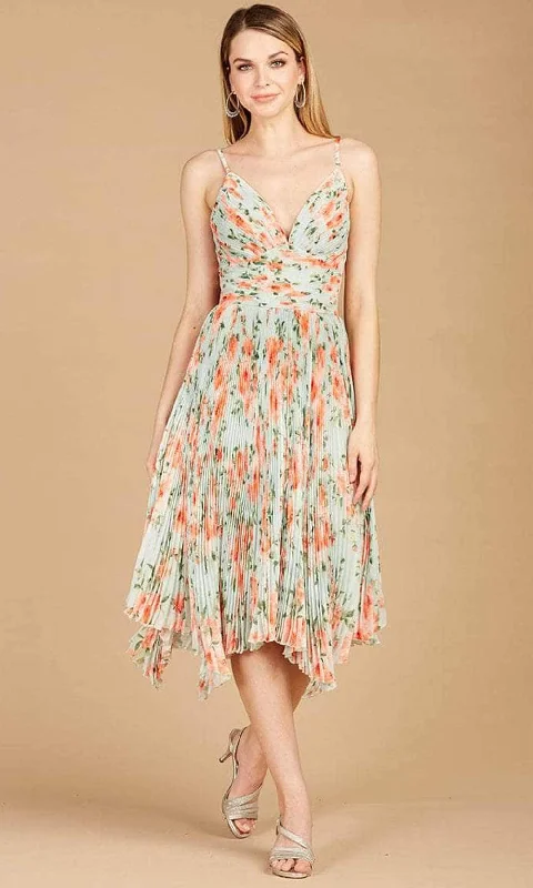 Cotton Women Cocktail Dress-Lara Dresses 29243 - Sleeveless Floral Printed Tea Length Dress