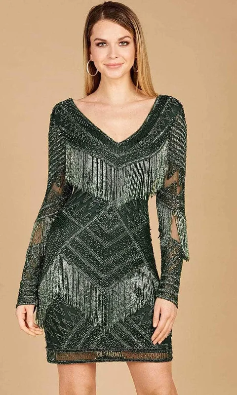 Lara Dresses 29355 - long Sleeve Beaded Fringe Cocktail Dress