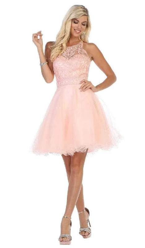 May Queen - MQ1658 Lace Sheer Neck Short Dress