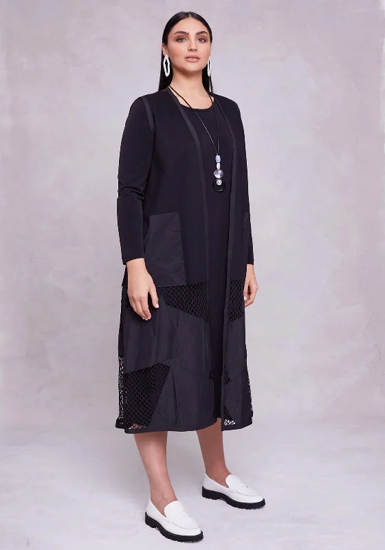 Petite Plaid Maxi Dresses-Ora Long Jacket & Dress Two Piece, Black