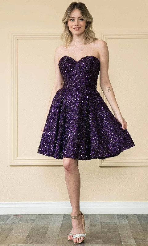 Polka Dot Short Cocktail Dress-Poly USA 8974 - Sequin Sweetheart Short Dress