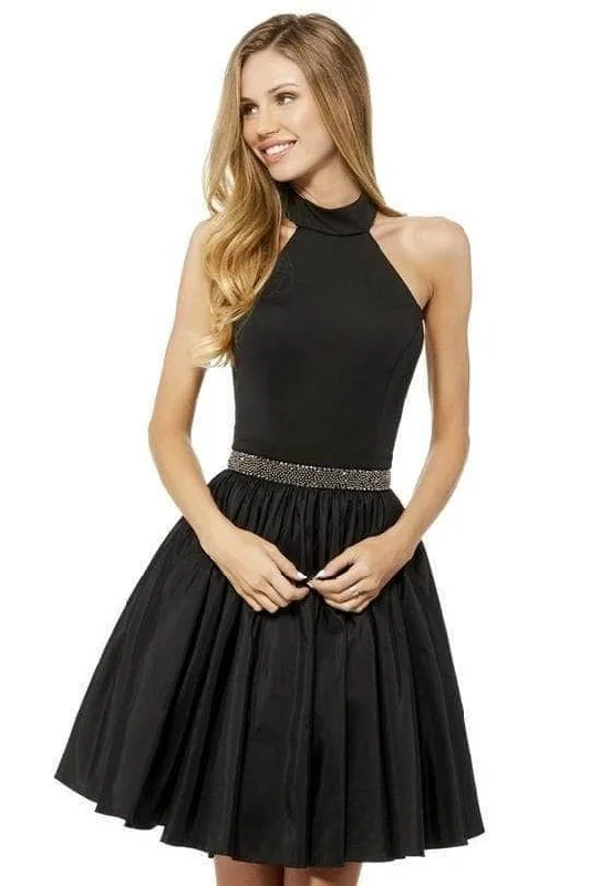 Animal Print Designer Cocktail Dress-Sherri Hill - 52064 High Halter Neck Cocktail Dress - 1 pc Black In Size 6 Available