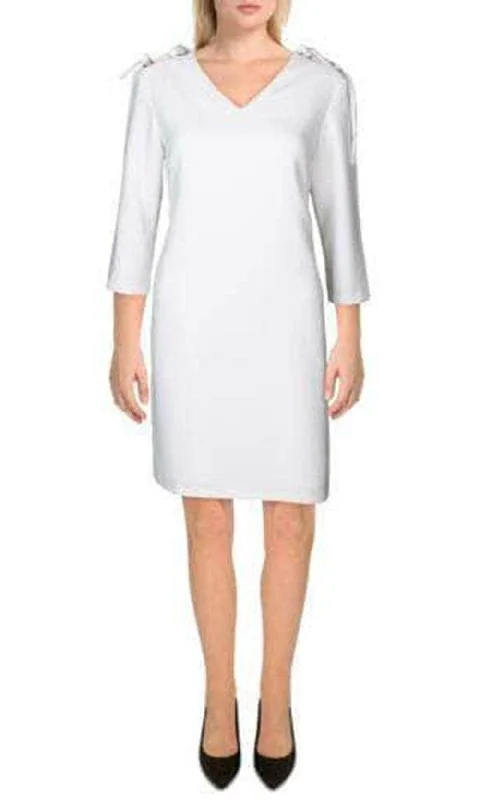 Navy Off Shoulder Cocktail Dress-T Tahari THF99014 - Quarter Sleeved Slip On Short Dress