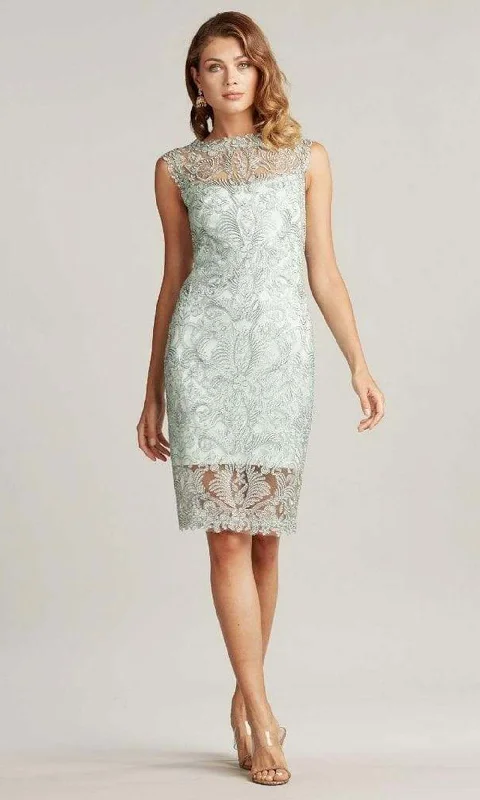 Black Lace Cocktail Dress-Tadashi Shoji - Corded Embroidery On Tulle Boatneck Dress