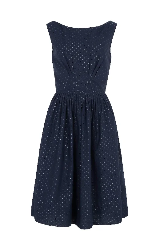 Designer Work Maxi Dresses-Abigail Navy Sparkle Spot Dress Long