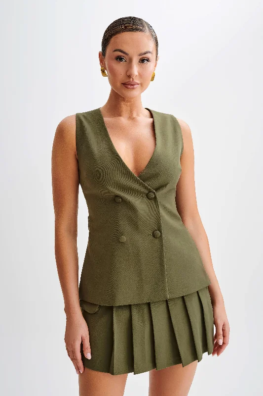 Animal Print Sexy Maxi Dresses-Amelie Suiting Longline Vest - Military Olive