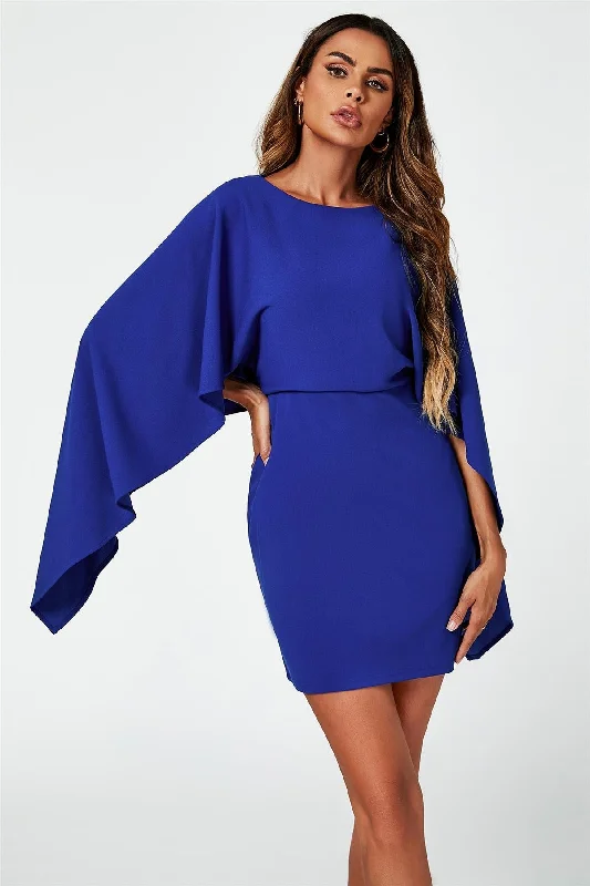 Silk Beach Mini Dresses-FS Collection Back Detail Mini Dress With Cape In Blue