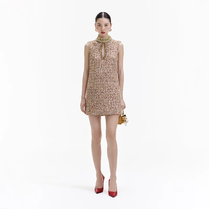 Teens Work Mini Dresses-Gold Tinsel Boucle Embellished Mini Dress