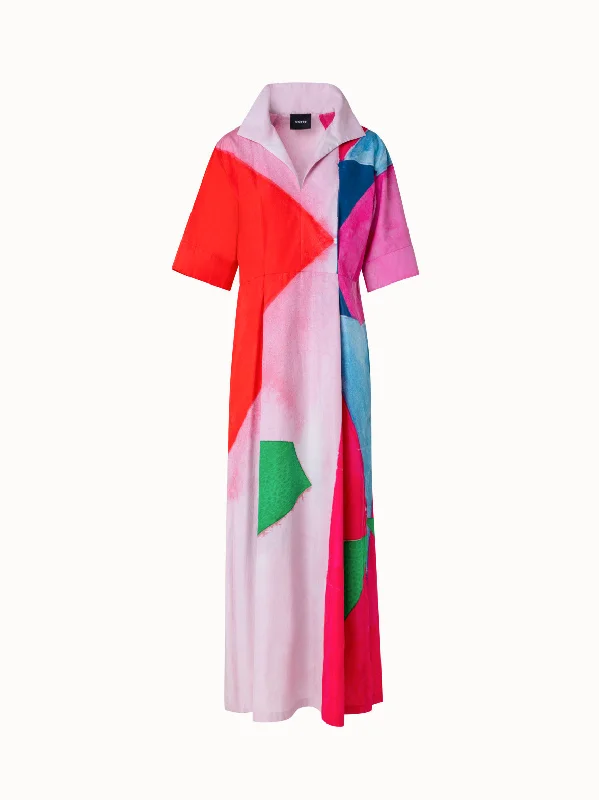 Sexy Beach Maxi Dresses-Long Shirt Dress with Spectra Print