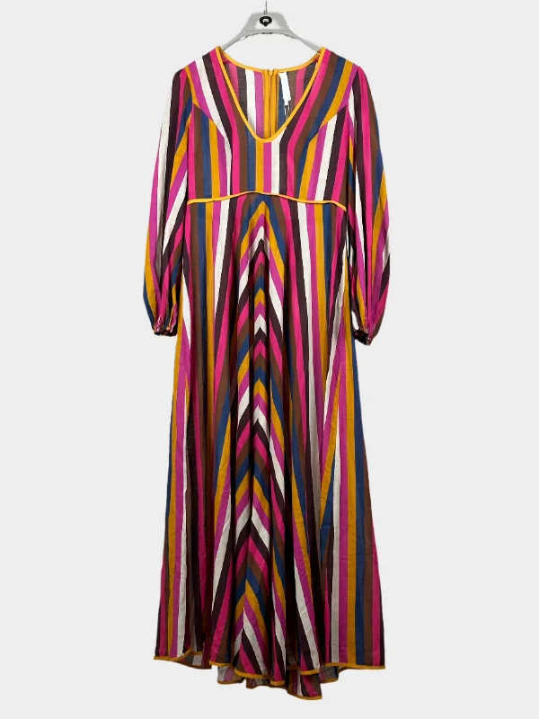 Winter Knit Maxi Dresses-Multi Stripes Long Dress