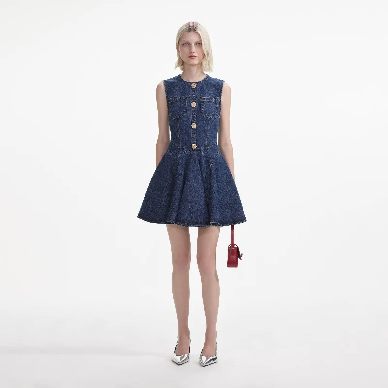 Party Silk Mini Dresses-Denim Skater Mini Dress