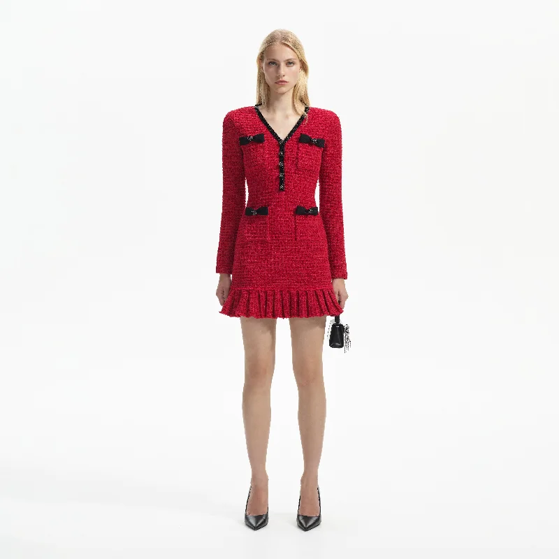 Date Mini Dresses-Red Knit Mini Dress