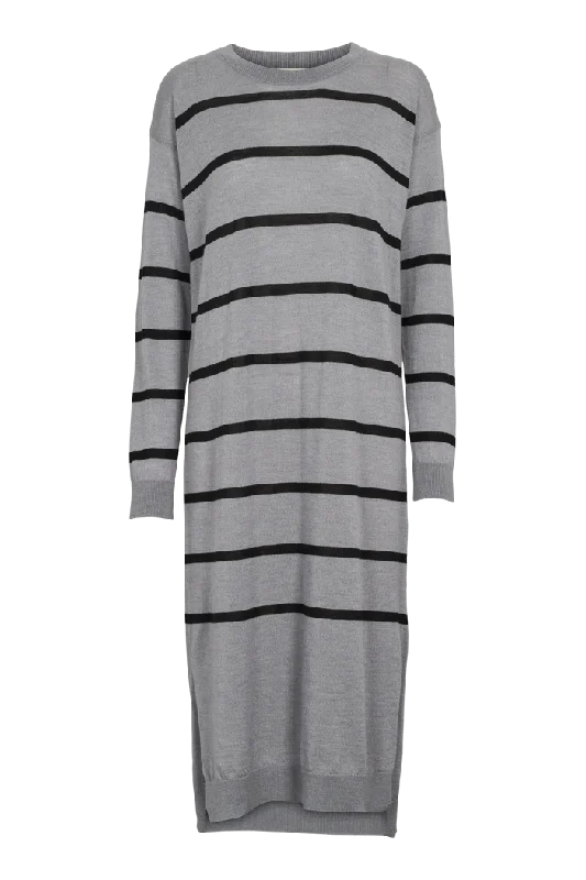 Beach Maxi Dresses-Vera Long Dress - Light Grey Melange / Black