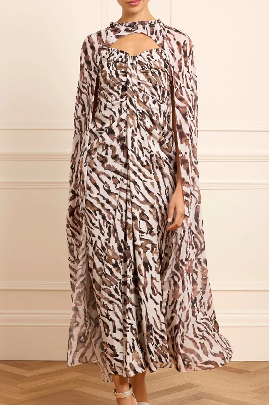 Chiffon Club Maxi Dresses-Zebra Chiffon Long Cape